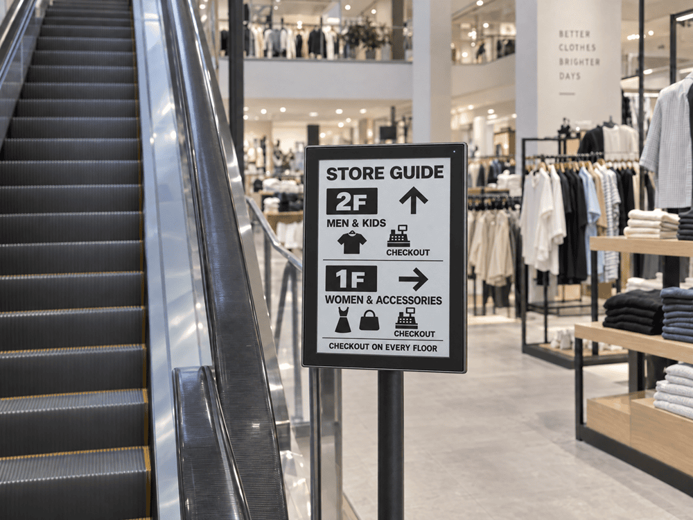 Retail wayfinding · VB133 · 13.3-inch monochrome